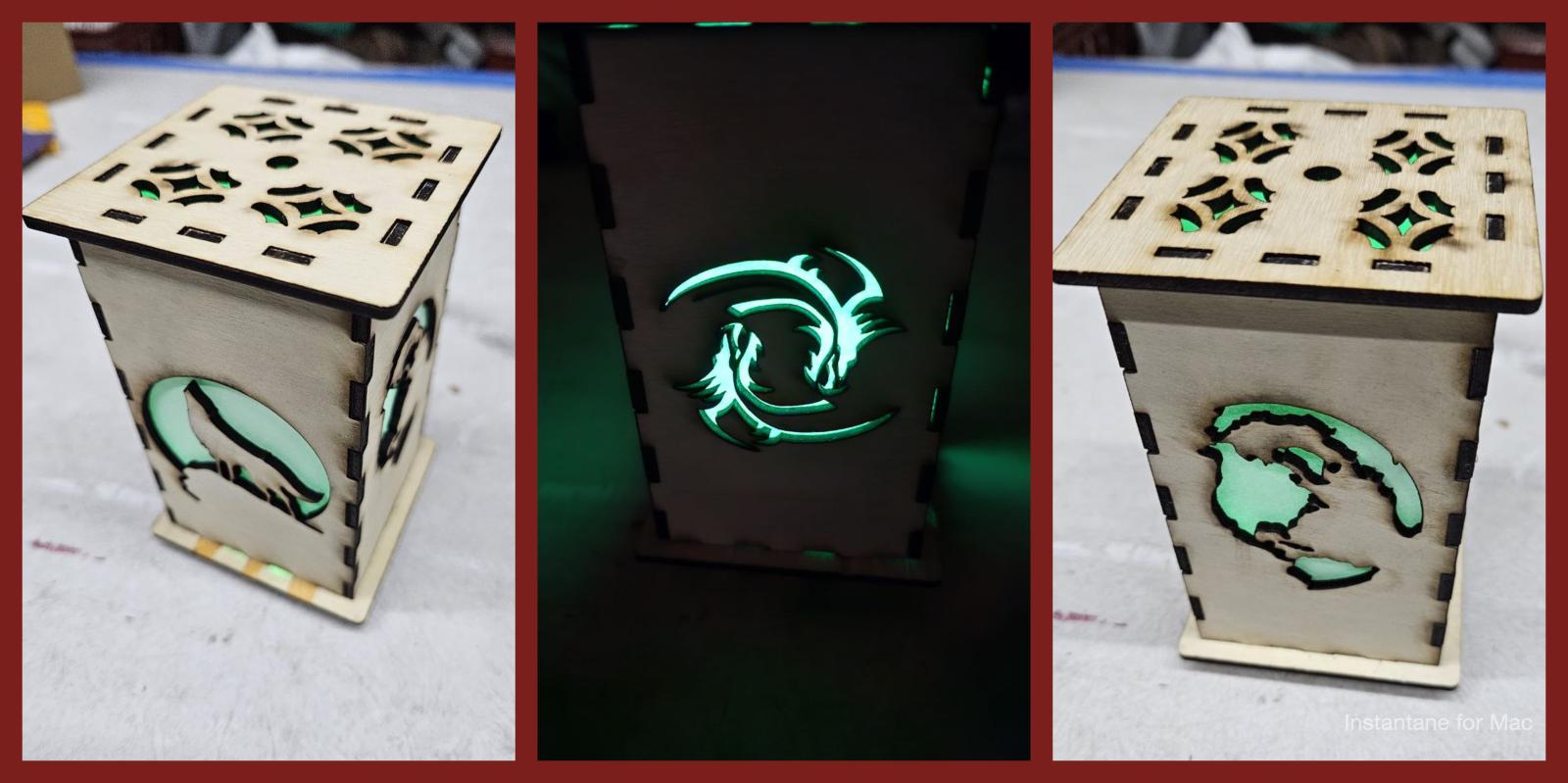 3 images of wooden lanterns with LEDs