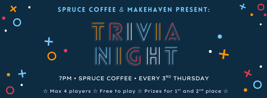Banner for trivia night with a dark blue background and the same info as the event description